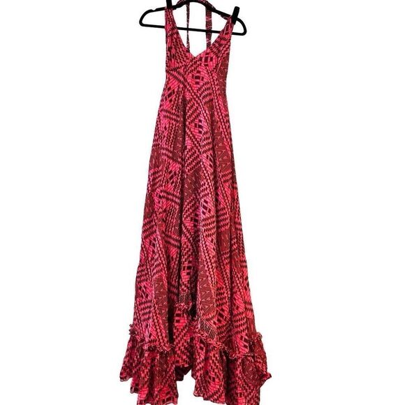 Daughters Of The Revolution Open Back Ruffle Hem Halter Maxi Dress Red Sz 2 - Picture 1 of 4